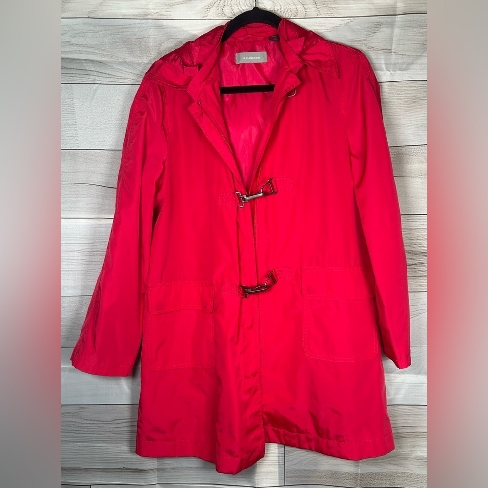 Liz Claiborne Red Trench Coat/Rain Jacket with Toggles. Fisherman Core. Artsy.